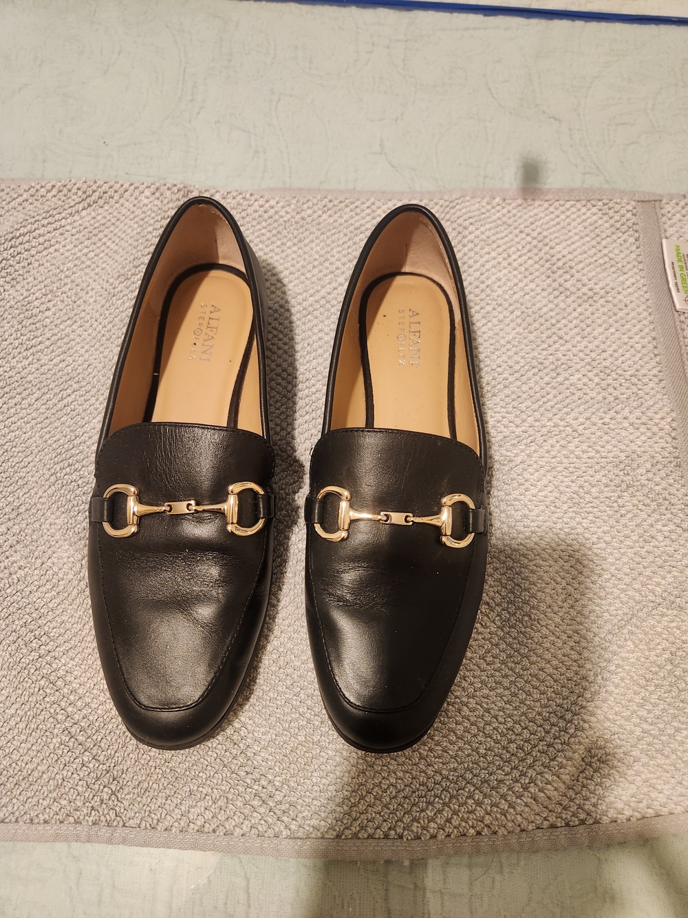 Black Leather Horsebit Loafers with Gold Hardware
